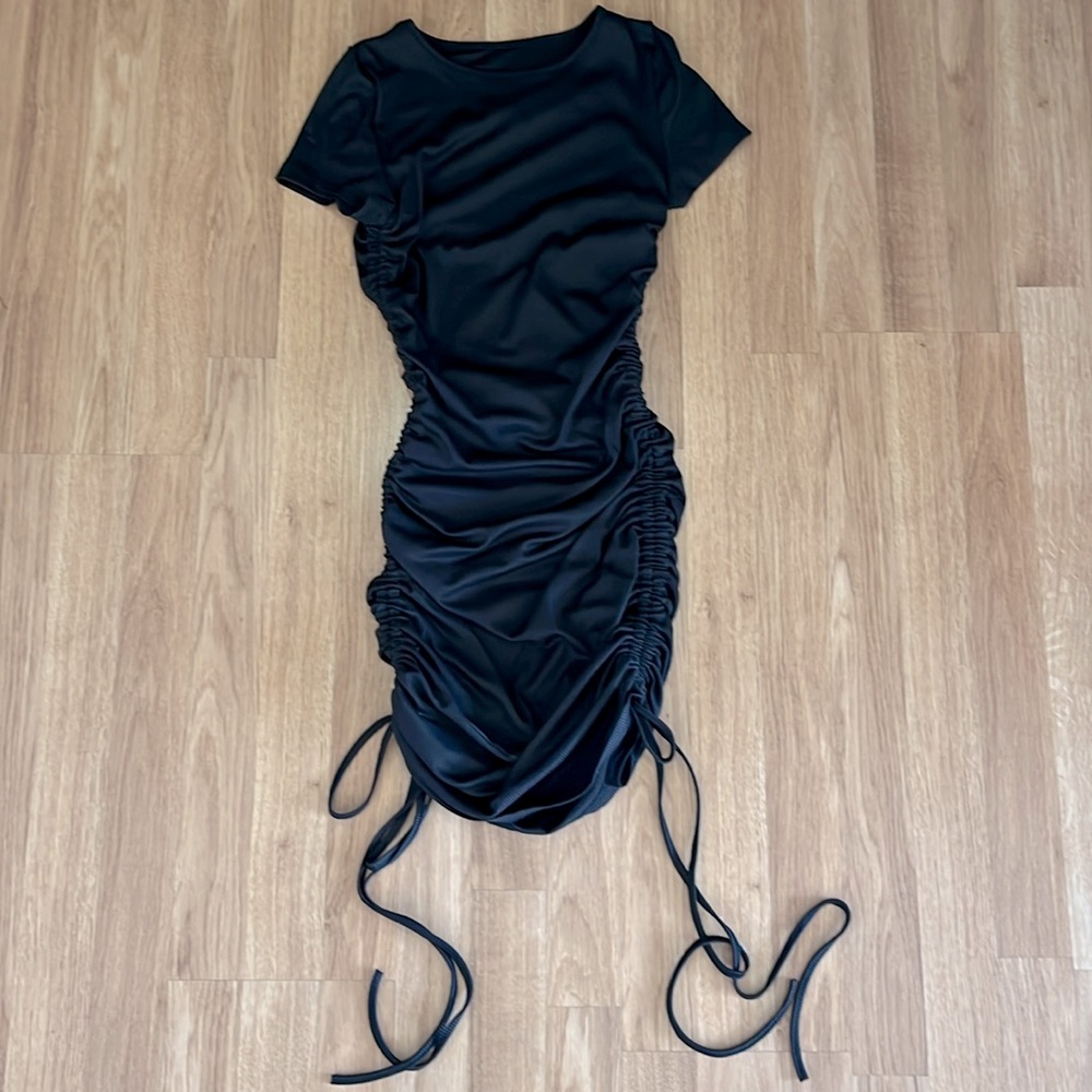 Black Bodycon Dress with Rouched Sides and Adjustable Lengths